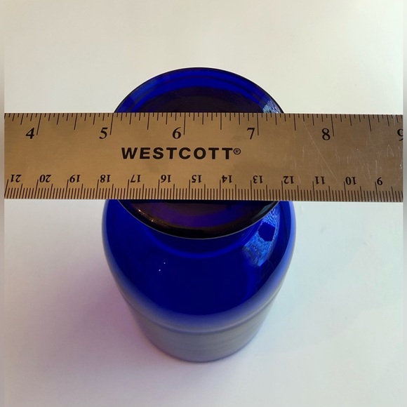 Vintage Cobalt Blue Glass Apothecary Bottle w/Ground Glass Neck & Lid Stopper - Picture 4 of 14